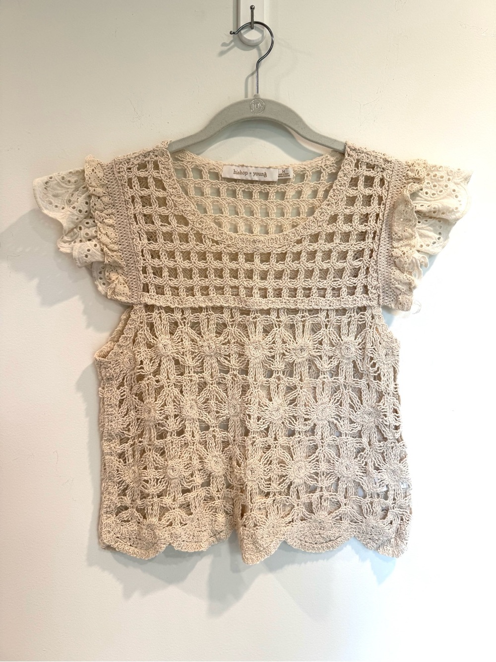 Anthropologie Crochet Eyelet Bishop + Young open weave soft cream 100% cotton